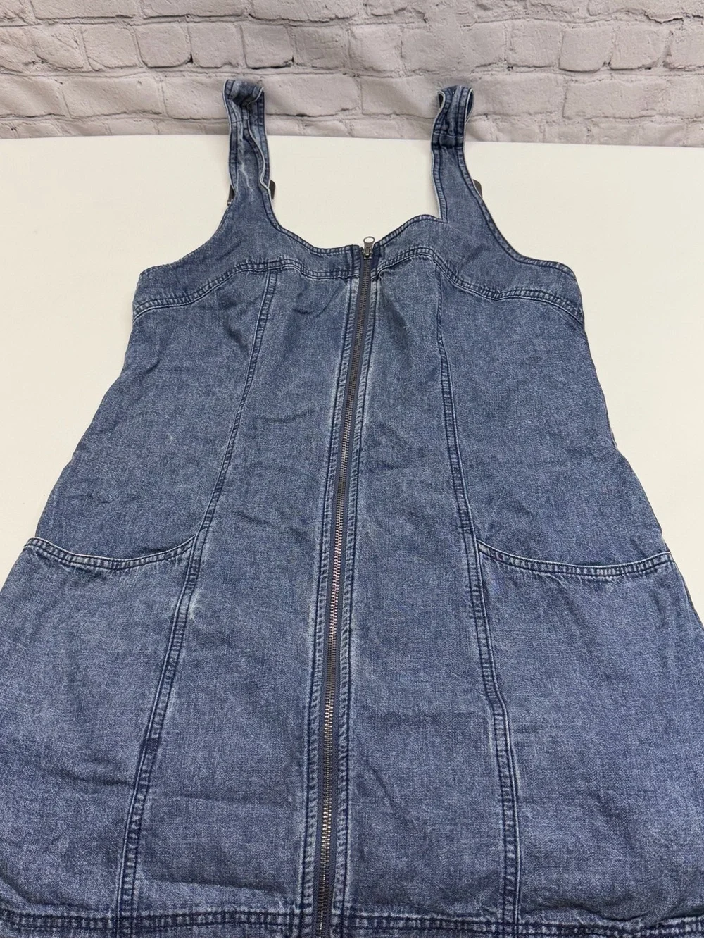 Free People Light Wash Denim Zip mini Dress Sz M
